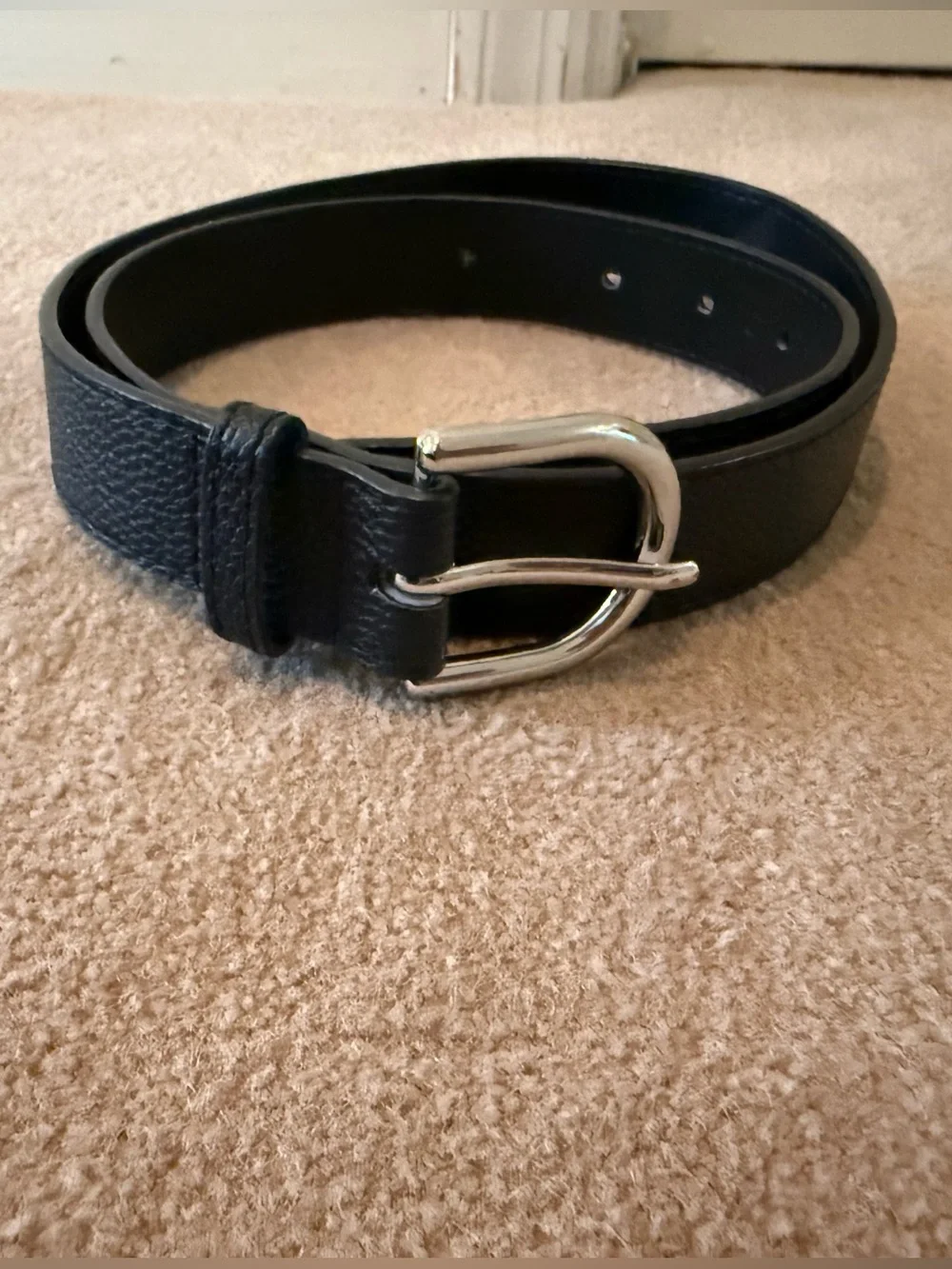 H&M Black Textured Leather Belt with Silver Buckle